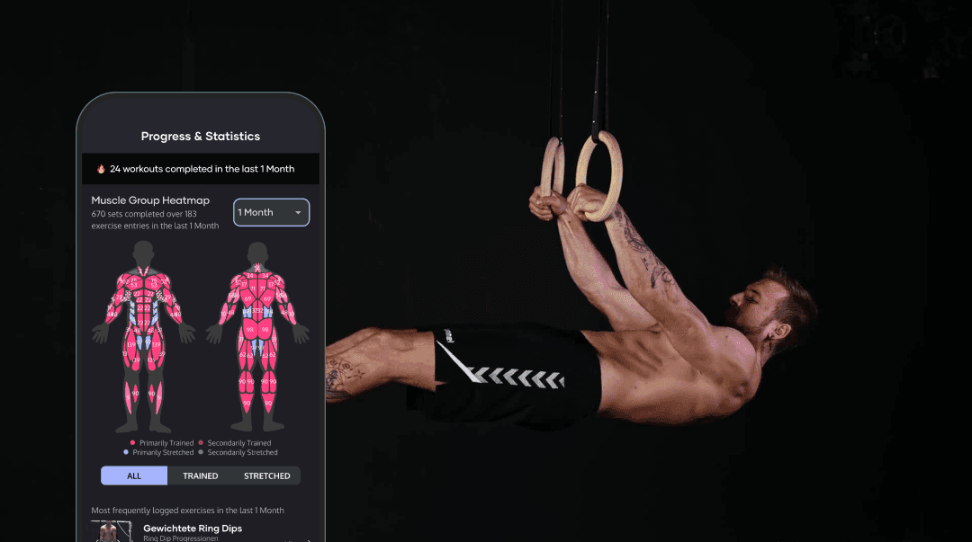 Männlicher Athlet hält einen vollen Front Lever an der Klimmzugstange in einem Industrie-Gym